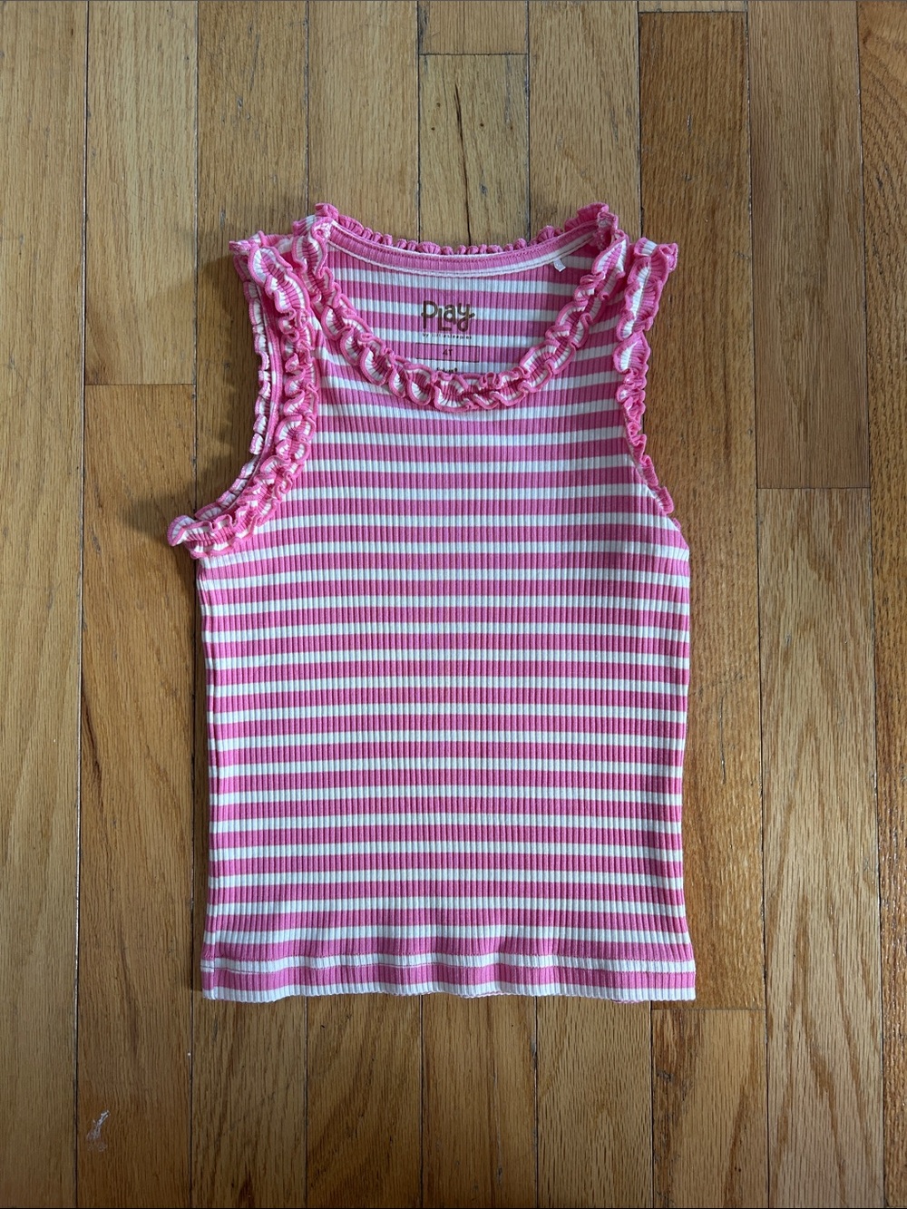 Little Sleepies Infinite Pink Stripe Ribbed Ruffle Tank